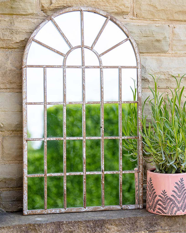 Indoor Outdoor Distressed Finish Arched Garden Mirror