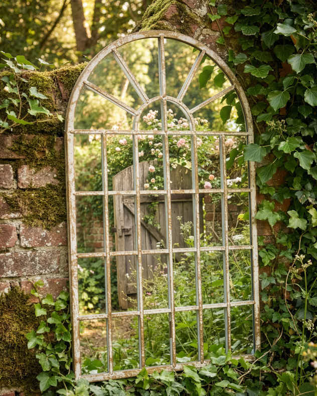 Indoor Outdoor Distressed Finish Arched Garden Mirror