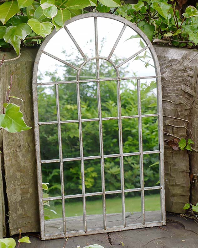 Indoor Outdoor Distressed Finish Arched Garden Mirror