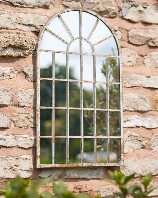 Indoor Outdoor Distressed Finish Arched Garden Mirror