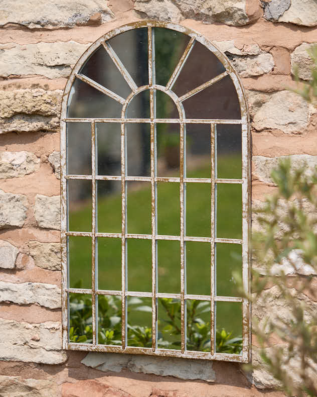 Indoor Outdoor Distressed Finish Arched Garden Mirror