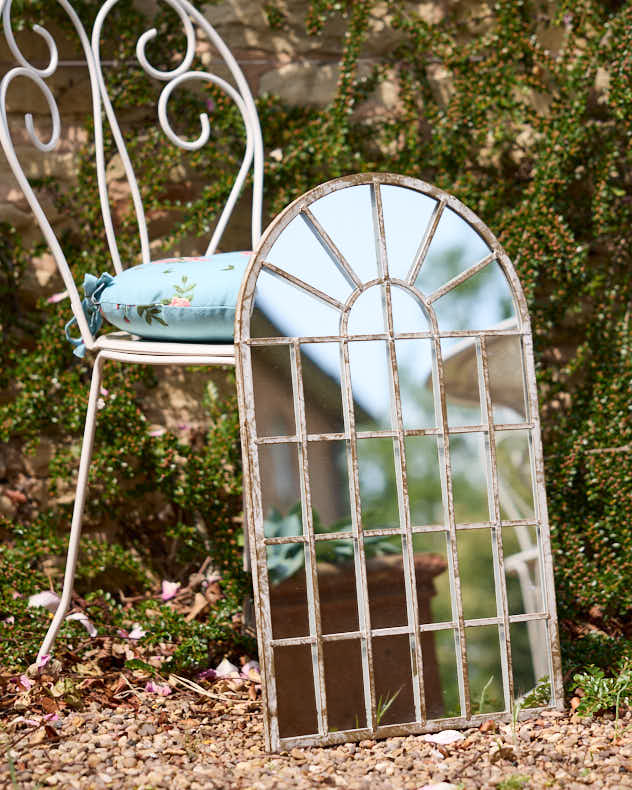 Indoor Outdoor Distressed Finish Arched Garden Mirror