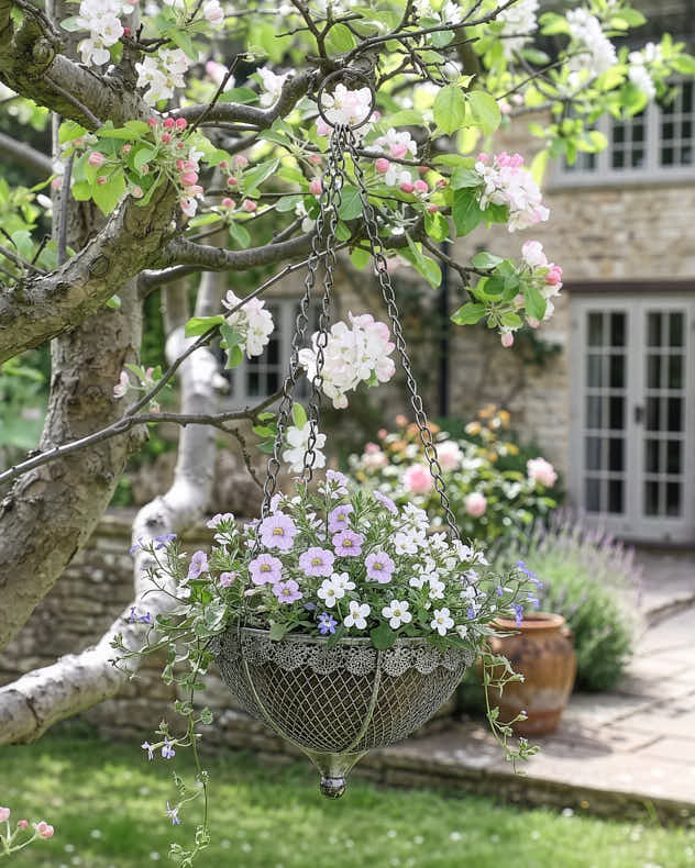 Grey Metal Hanging Baskets - Vintage Ornate Hanging Basket