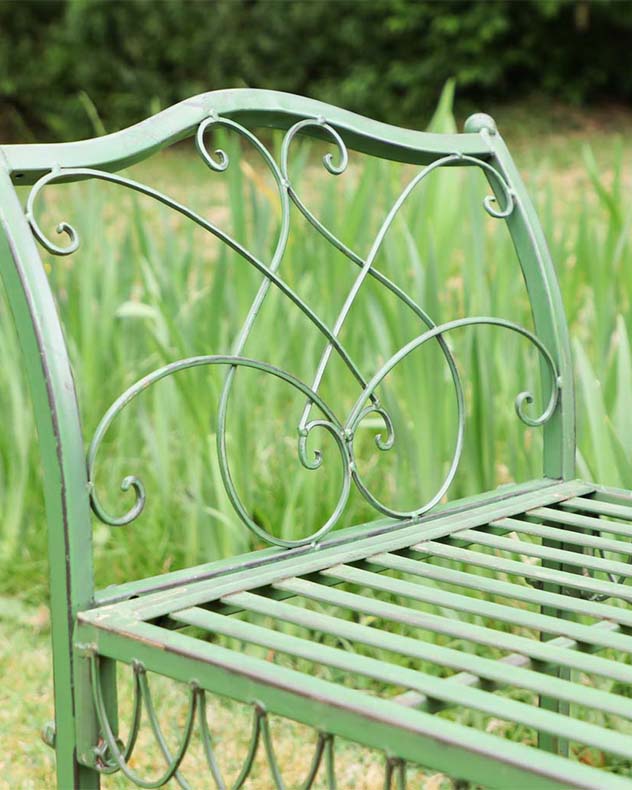 Vintage Green Scrolled Garden Bench