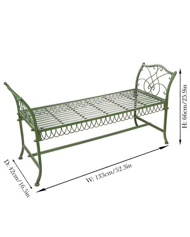 Vintage Green Scrolled Garden Bench