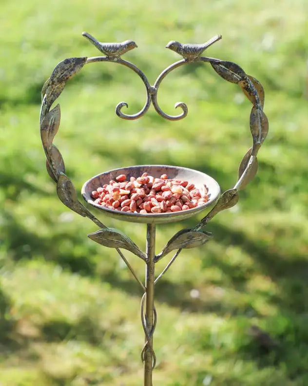 Recycled Iron Bird Feeders - Freestanding Heart Garden Bird Dish