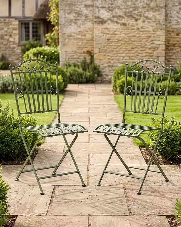 Set of 2 Vintage Green Garden Chairs