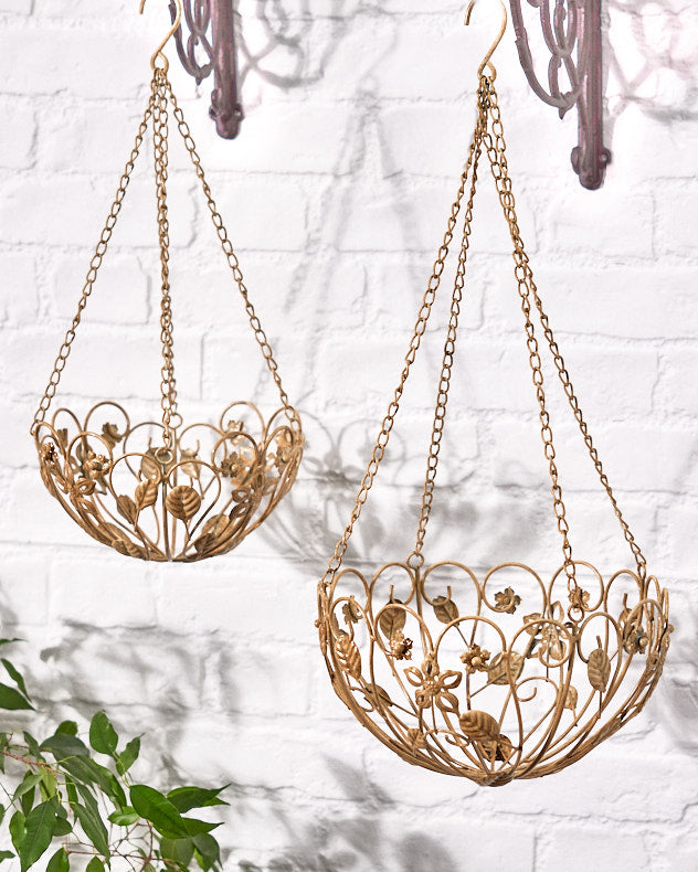 Cream Metal Hanging Baskets - Set of 2 Cream Botanical Hanging Baskets