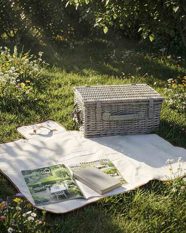 White 100% Cotton & Recycled Polyester Picnic Blankets - Classic Ivory Piped Picnic Blanket