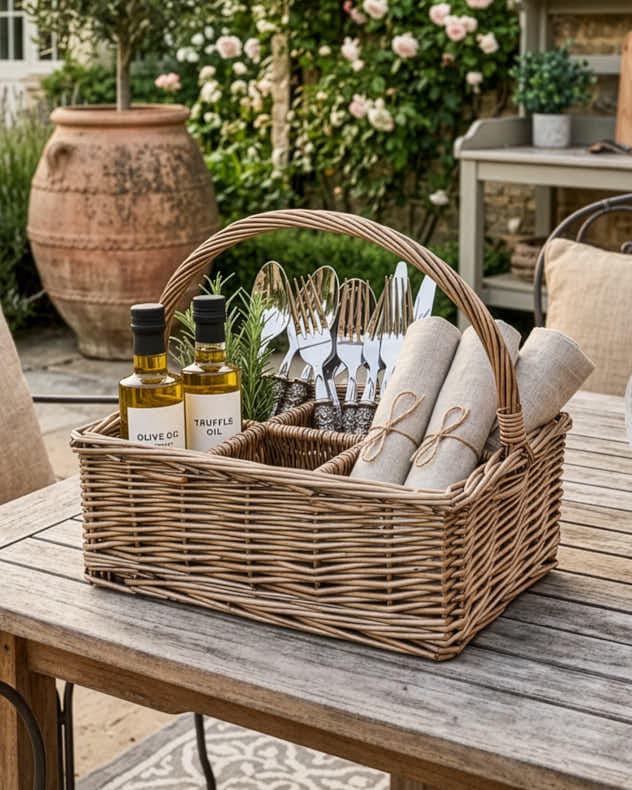Natural Cutlery Holders - Six Compartment Wicker Cutlery Caddy
