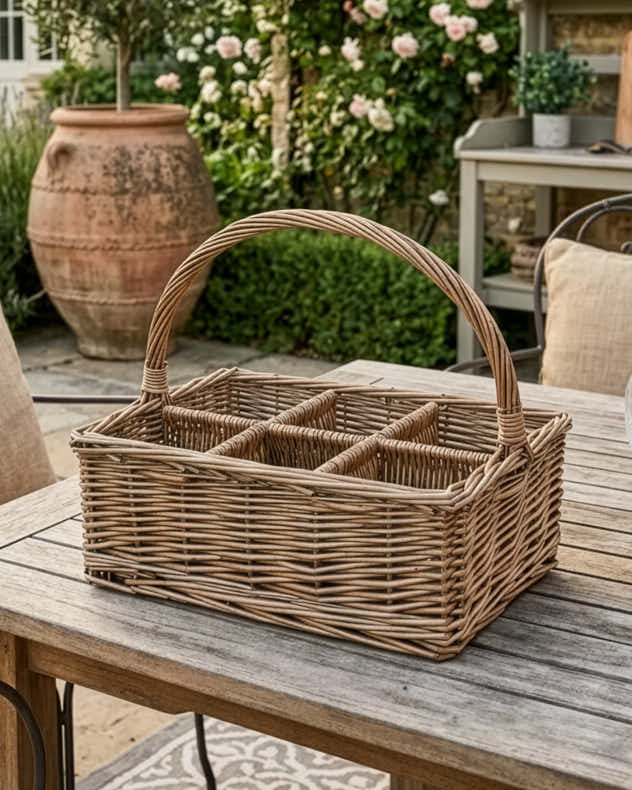 Cutlery Holders - Six Compartment Wicker Cutlery Caddy