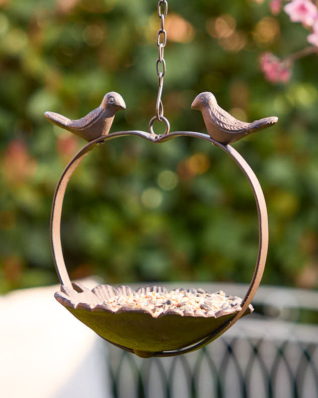 Brown Recycled Iron Garden Accessories - Hanging Heart Antique Brown Bird Dish