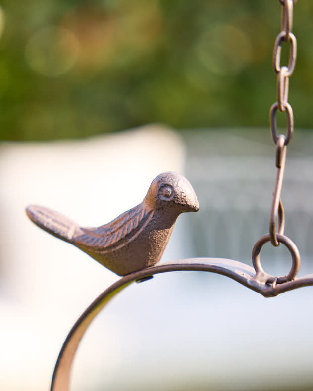 Garden Accessories - Hanging Heart Antique Brown Bird Dish
