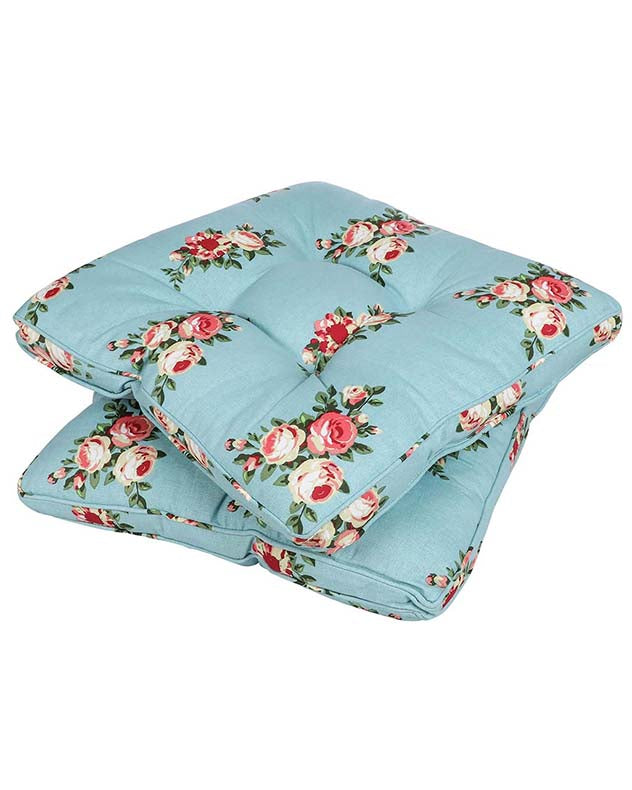 Blue Vintage Rose Tie on Chair Cushion