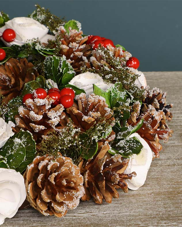Wreaths - Personalised White Roses & Berries Wreath 35cm