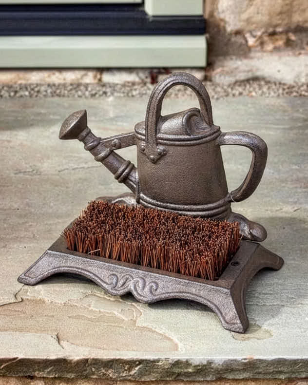 Brown Cast Iron & Coir Boot Brush & Scrappers - Watering Can Boot Brush