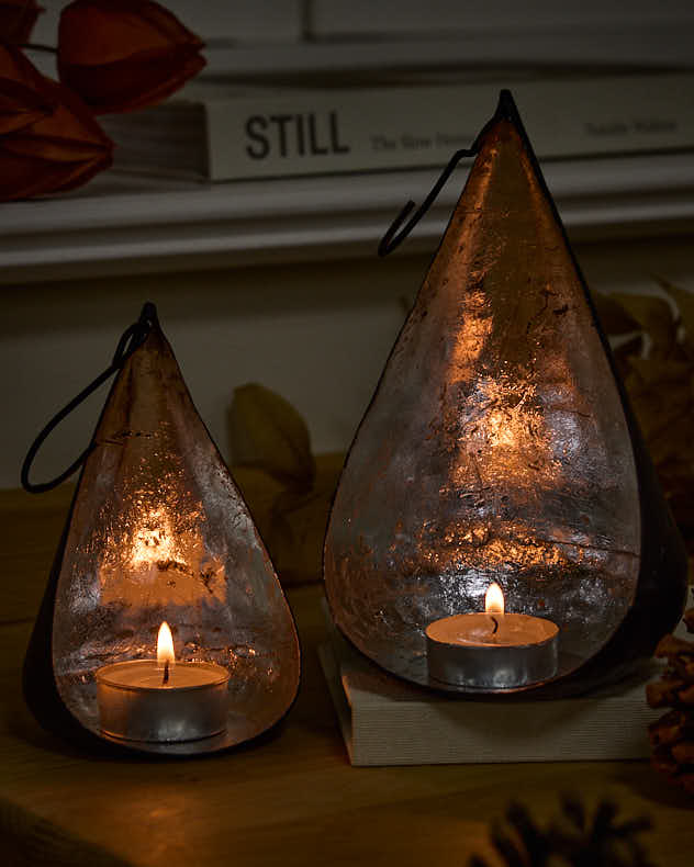 Tea Light Holders - Set of 2 Hanging Silver Tealight Holders