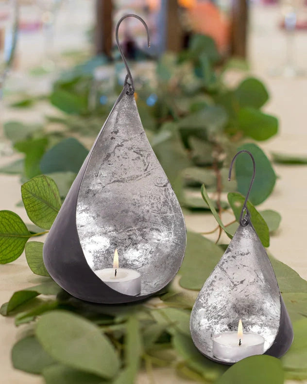 Set of 2 Silver Teardrop Candle Holders