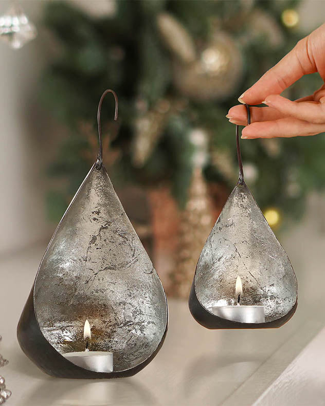 Set of 2 Hanging Silver Tealight Holders