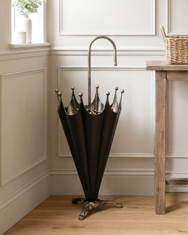 Black & Gold Recycled Iron Umbrella Stands & Racks - Black & Gold Umbrella Stand