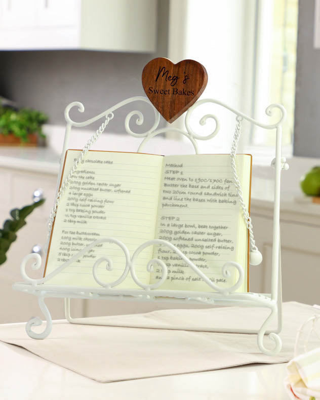 Personalised Country Cream Cookbook Stand with Heart