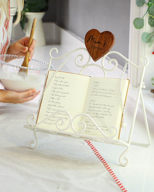 Personalised Country Cream Cookbook Stand with Heart