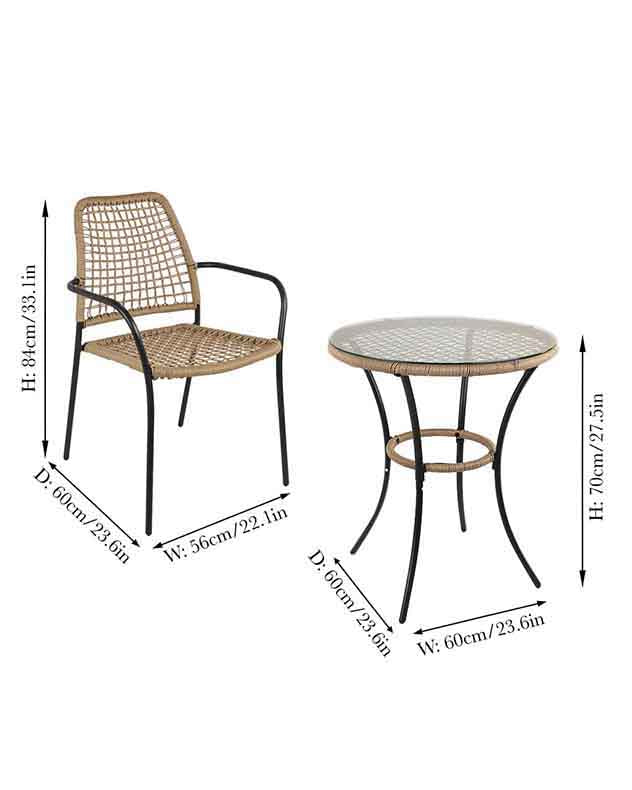 Rustic Rattan 3pc Bistro Dining Set