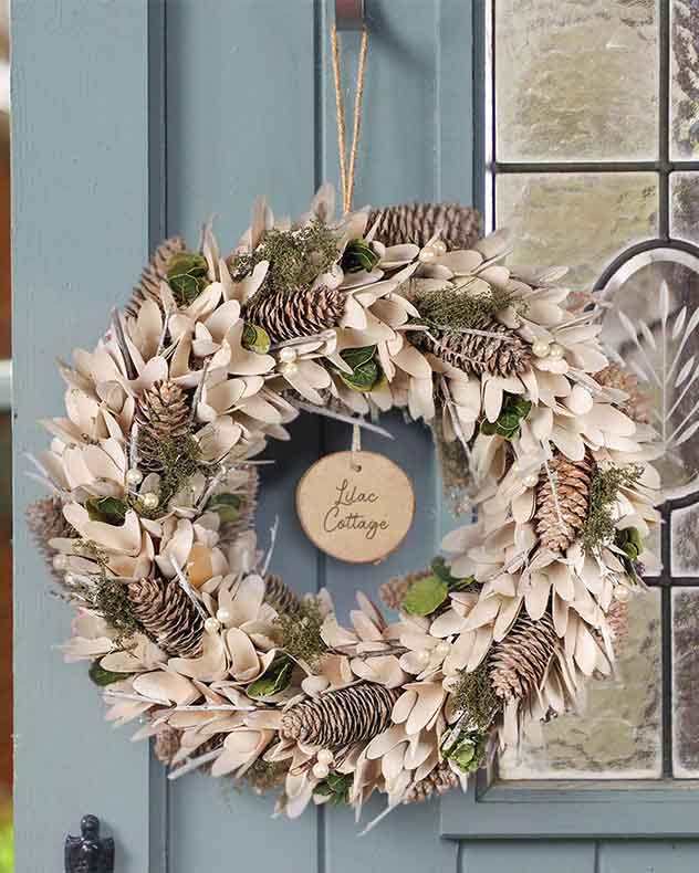 Natural &amp; Brown &amp; Green Wood &amp; Pinecone Wreaths - Personalised Islington Natural Wreath 40cm