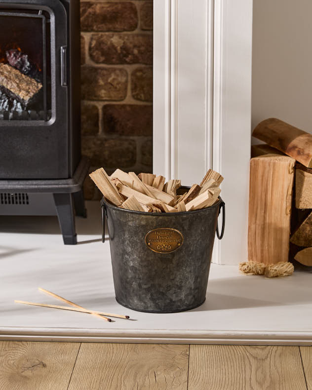 Aged Zinc Kindling Bucket