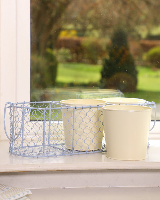 Pastel Blue and Country Cream Windowsill Herb Planters