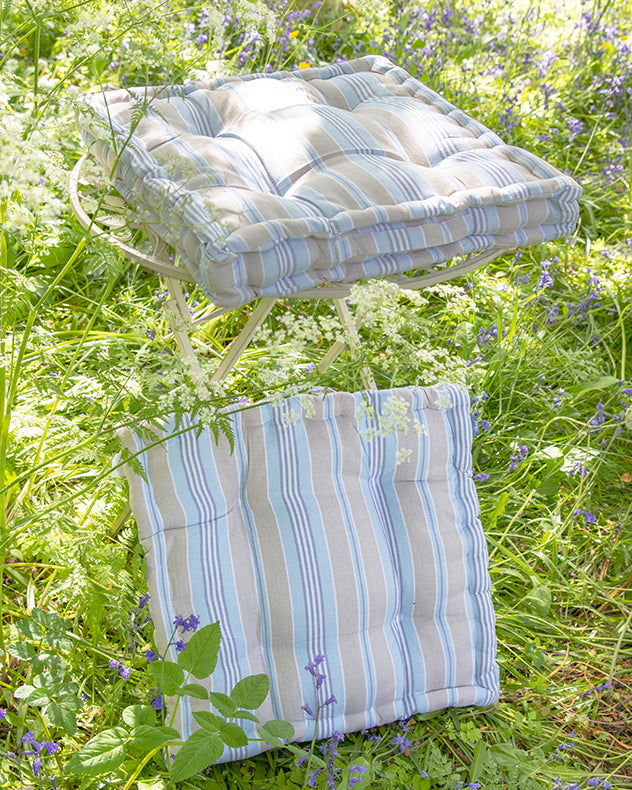 Oxford Stripe Seat Pad Outdoor Blue Garden Box Cushion