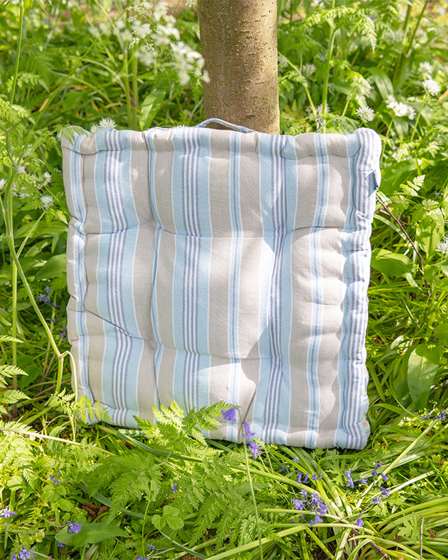 Oxford Stripe Seat Pad Outdoor Blue Garden Box Cushion
