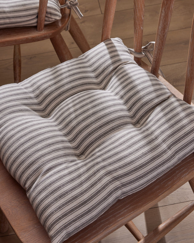 Set of 2 Grey Stripe Seat Pads with Ties