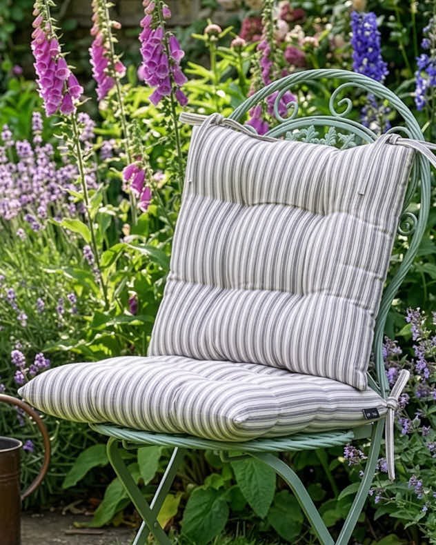 Grey 100% Cotton &amp; Polyester Seat Pads - Set of 2 Grey Striped Seat Pads