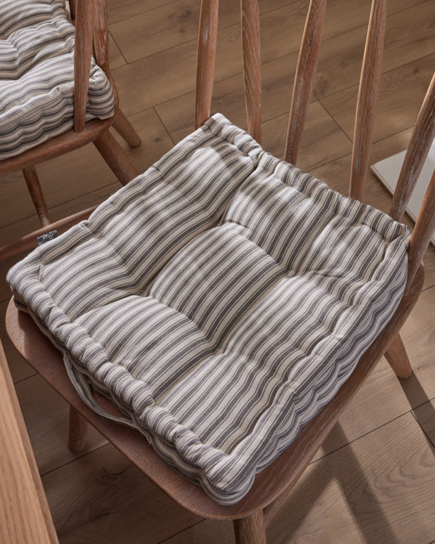 Set of 2 Grey Stripe Cushion Seat Pads