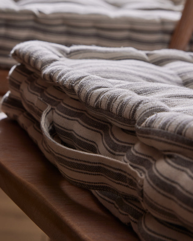 Seat Pads - Set of 2 Grey Stripe Cushion Seat Pads