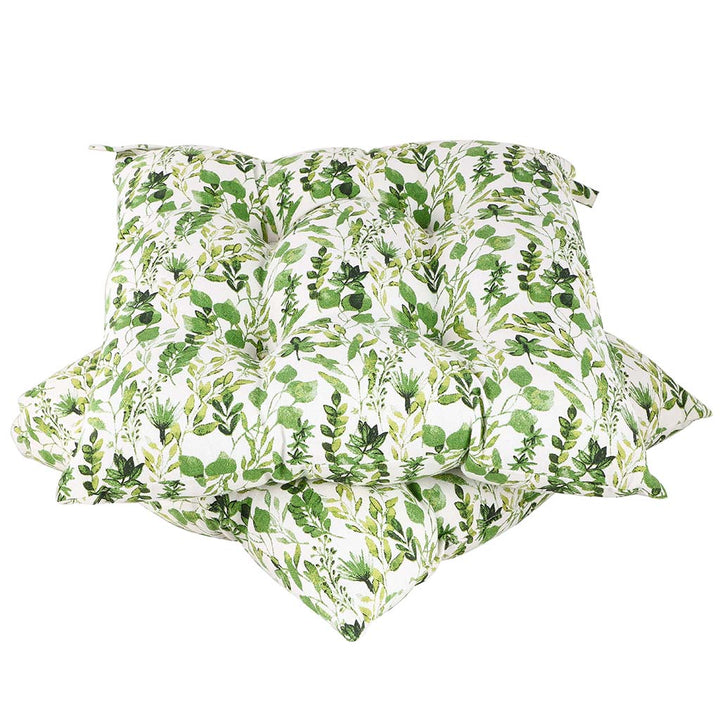Set of Botanical Print Outdoor Garden Tie-On Seat Pad Cushions