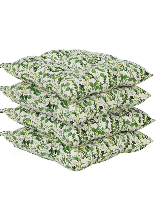 Set of 4 Botanical Print Outdoor Garden Tie-On Seat Pad Cushions