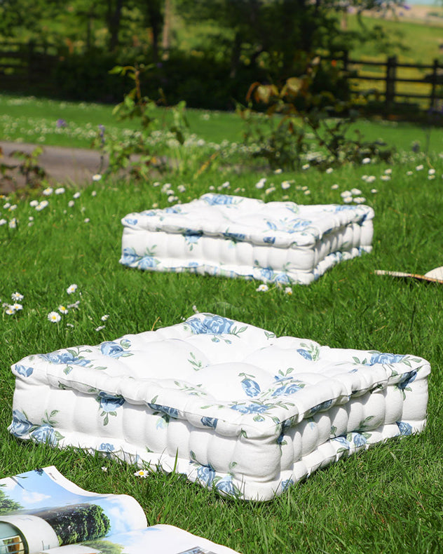 Set of Blue Floral Mattress Garden Seat Pads