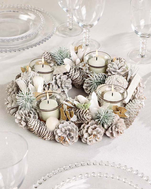 Centrepiece - Snowy Pinecone Tealight Centrepiece