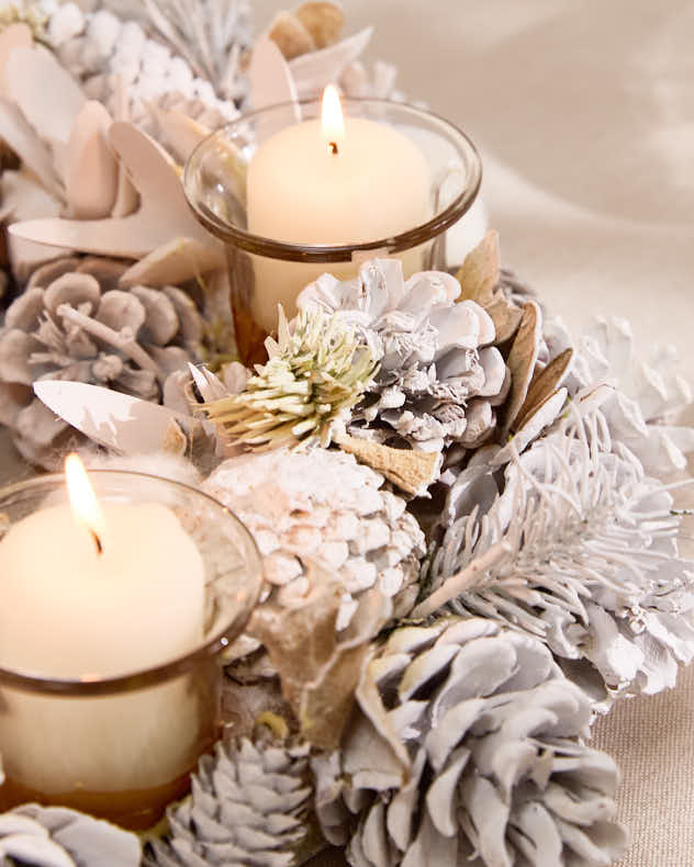 Candle Holders Long Trio Holder - Snow Dusted Woodland Tealight Holders