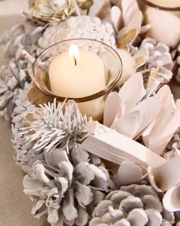 Christmas Tea Light Candle Holder Collection White Frosted Pine Cone Dining Table Centrepiece Tealight Lantern Seasonal Home Decor