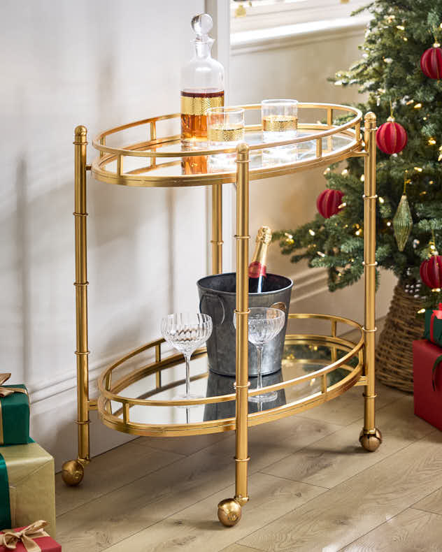 2 Tier Mirrored Bar Serving Trolley