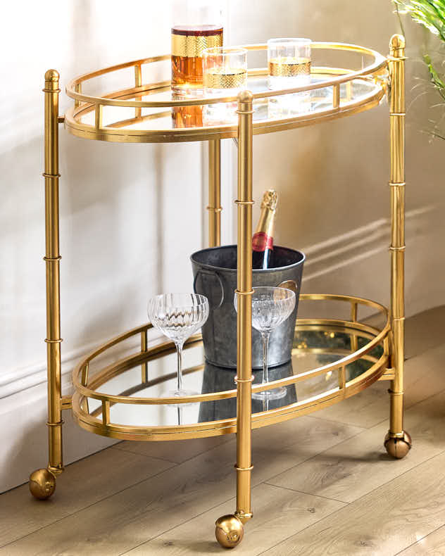 dibor 2 Tier Mirrored Bar Serving Trolley