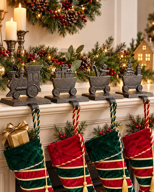 Family of 4 Train Christmas Stocking Holder Set