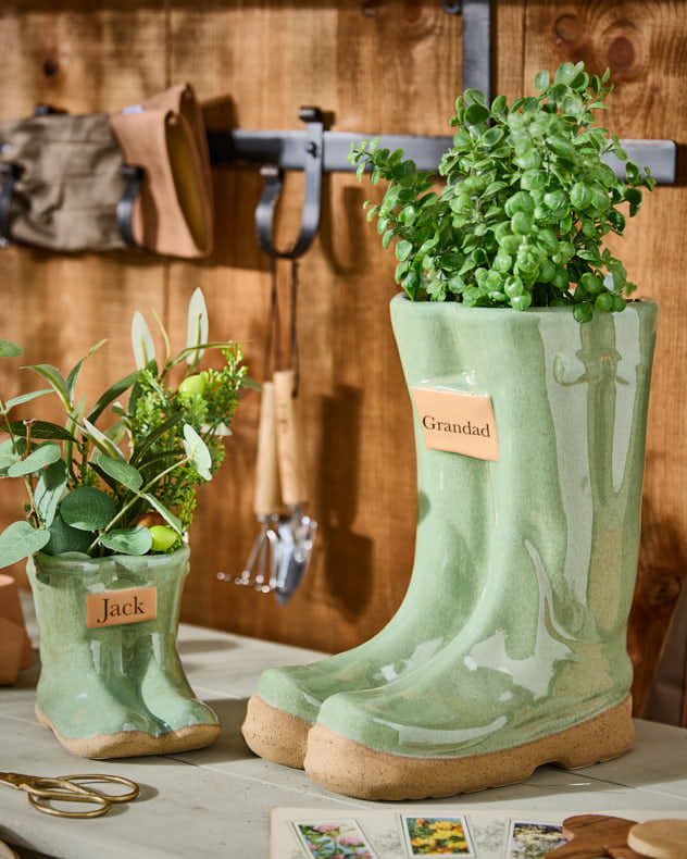 Personalised Sage Green Wellington Planter Gift Set