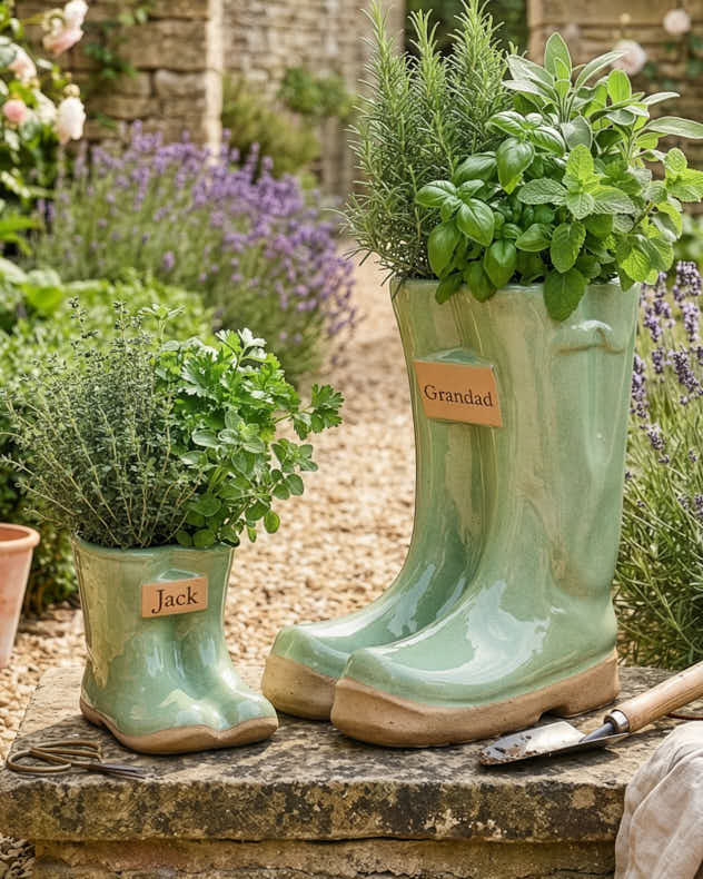 Green Ceramic Pots & Planters - Personalised Sage Green Wellington Planter Gift Set