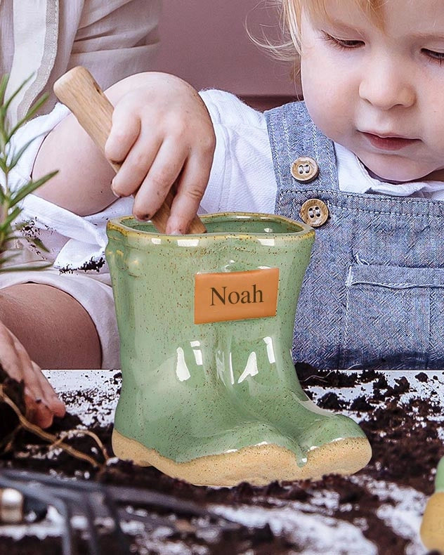 small green personalised Welly Boot Planter