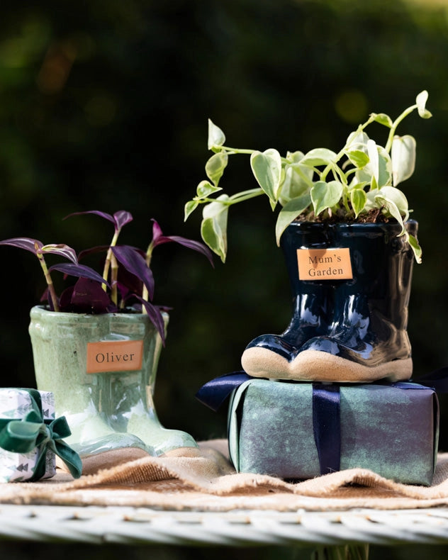 Green and blue Personalised Welly Boot Planters