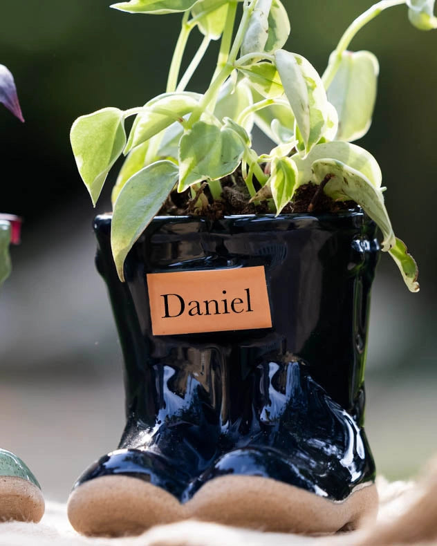 Black Personalised Welly Boot Planter